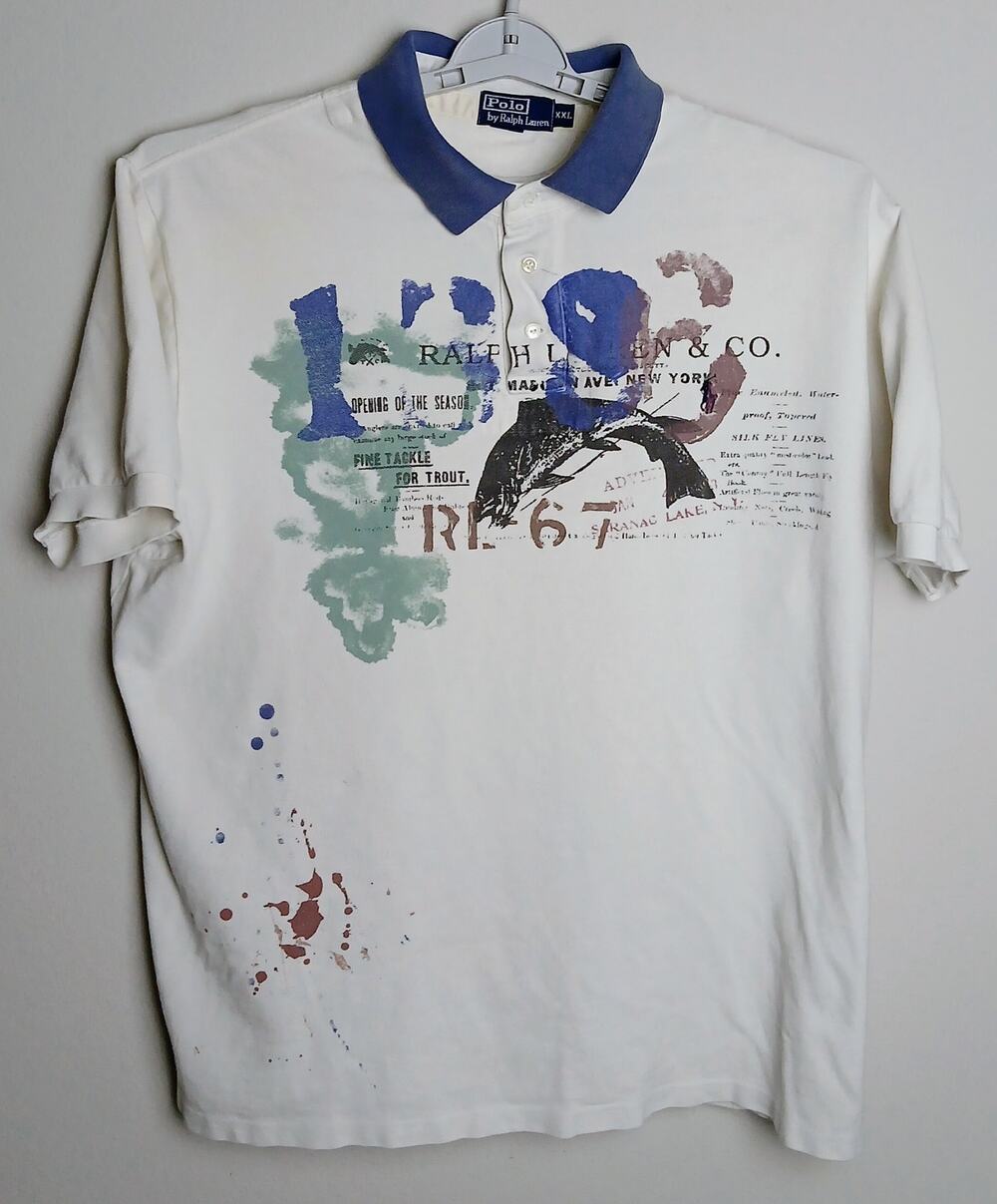 Vintage Polo Ralph Lauren RL-67 Tackle For Trout Fishing Shirt White Blue XXL